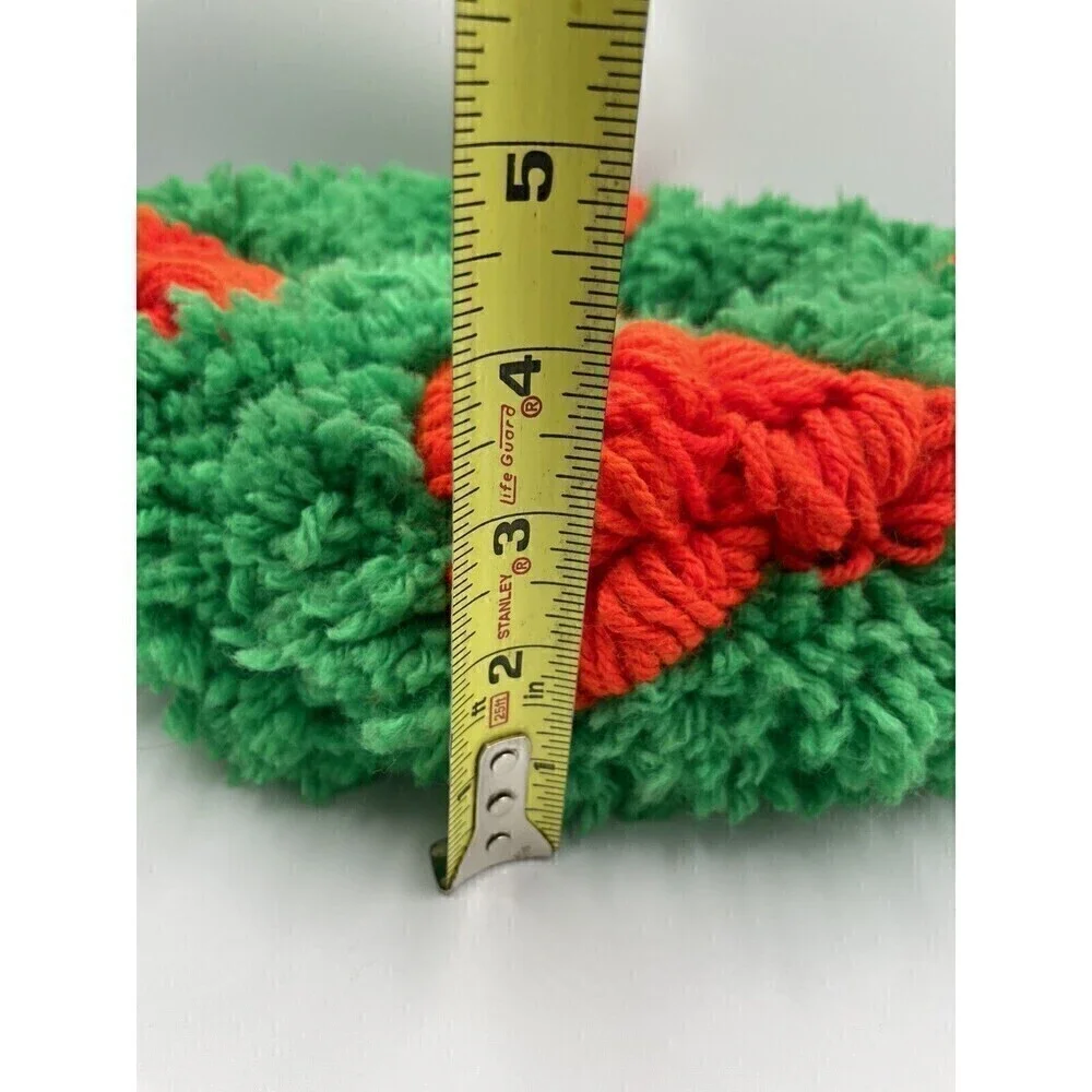 Vintage Handmade Green Crocheted Christmas Wreath Red Bow Holly Berries 14